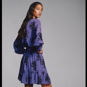 Purple Floral Tiered Sleeve Dress - Women's